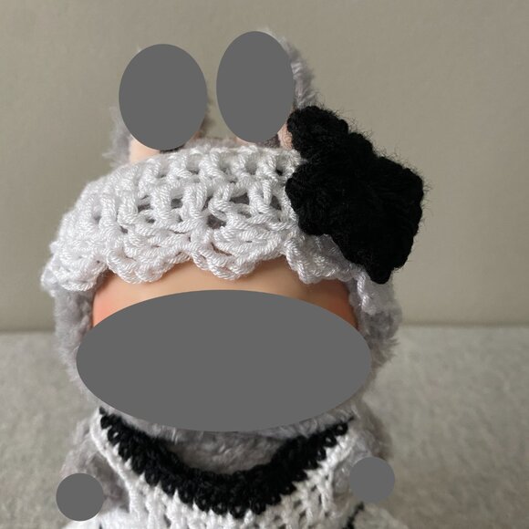 Handmade Crochet White Black Outfit for 17cm Plush Doll 2-Piece Set - Picture 5 of 8